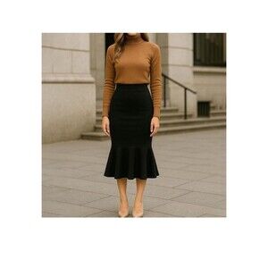 Black Knit Mermaid Midi Skirt S